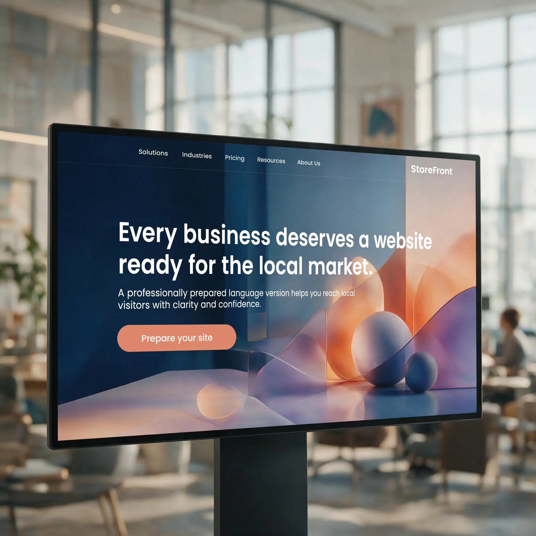 English website on a monitor